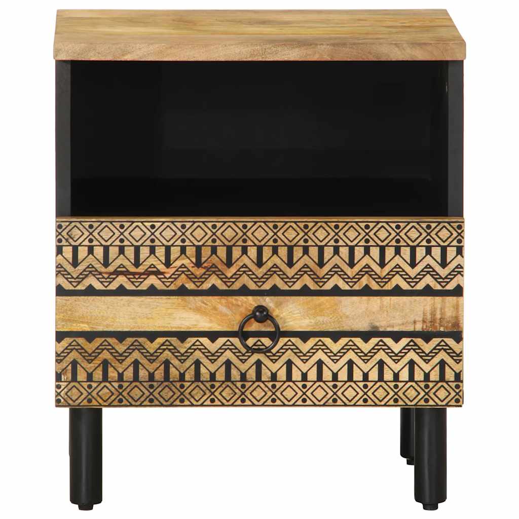 Nattbord svart 40x33x46 cm grovt heltre mangotre
