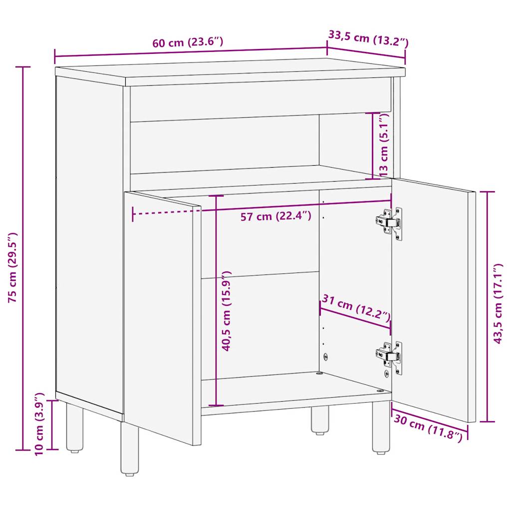 Skjenk 60x33,5x75 cm grovt heltre mangotre