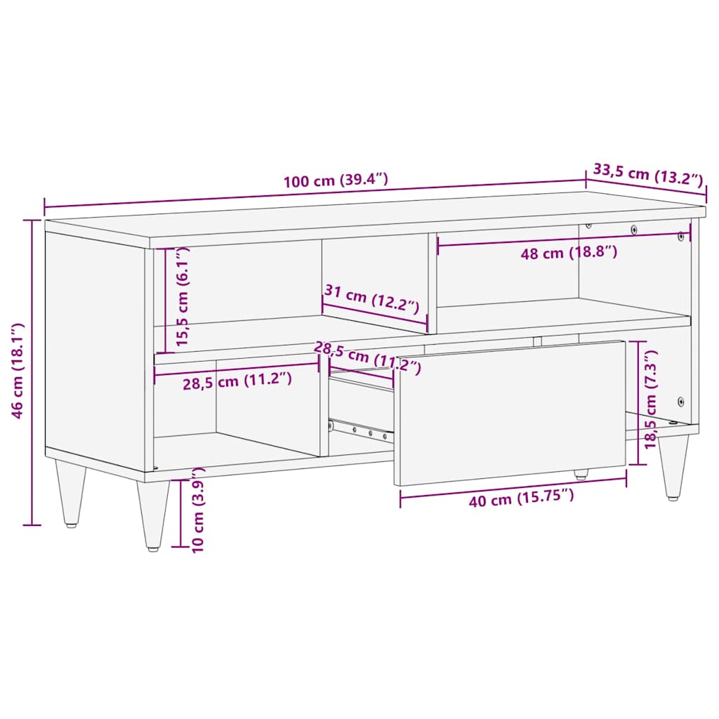 TV-benk 100x33,5x46 cm heltre mango