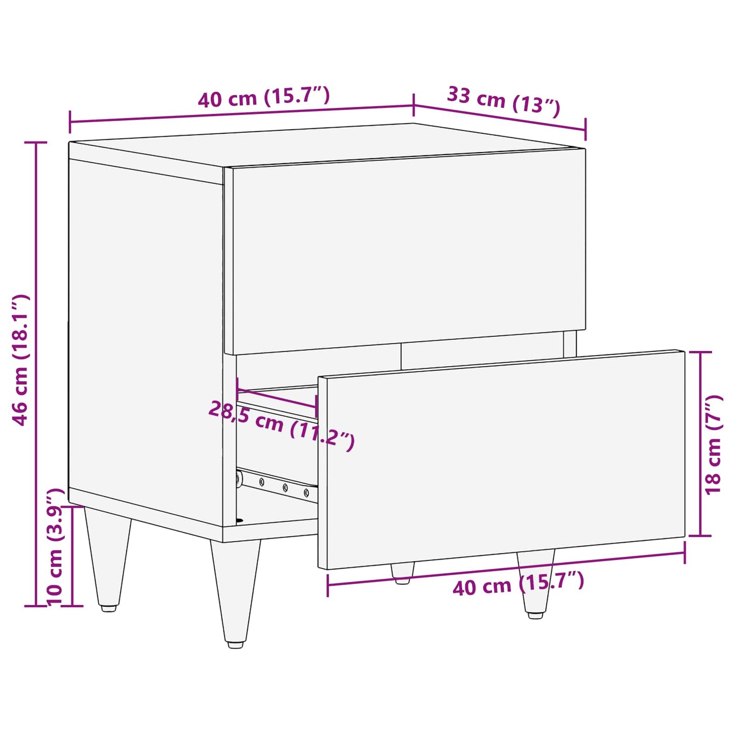 Nattbord med skuff Brun 40 x 33,5 x 46 cm Massiv mango tre
