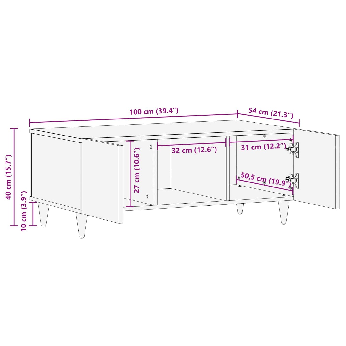 Kaffebord Flerfarget 100 x 54 x 40 cm Massiv mango tre