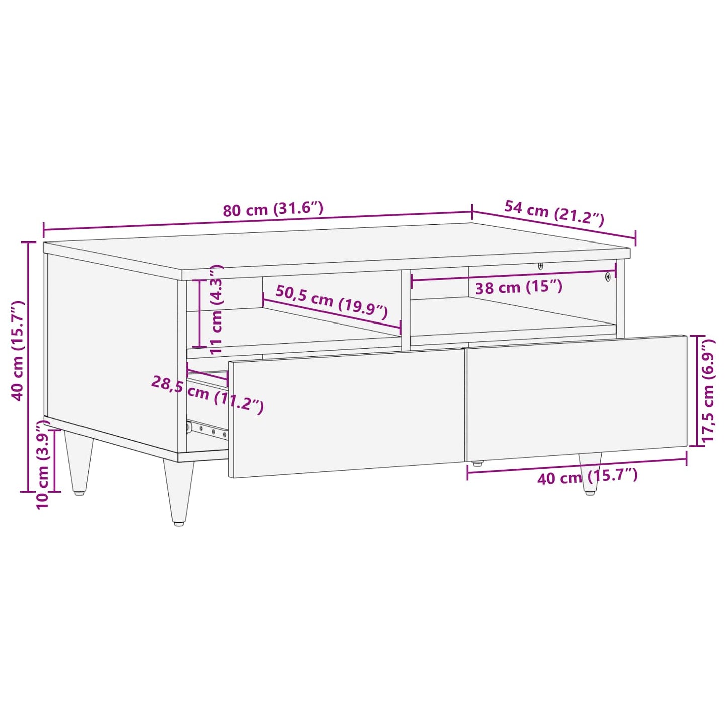 Kaffebord med skuff Flerfarget 80 x 54 x 40 cm Massiv mango tre
