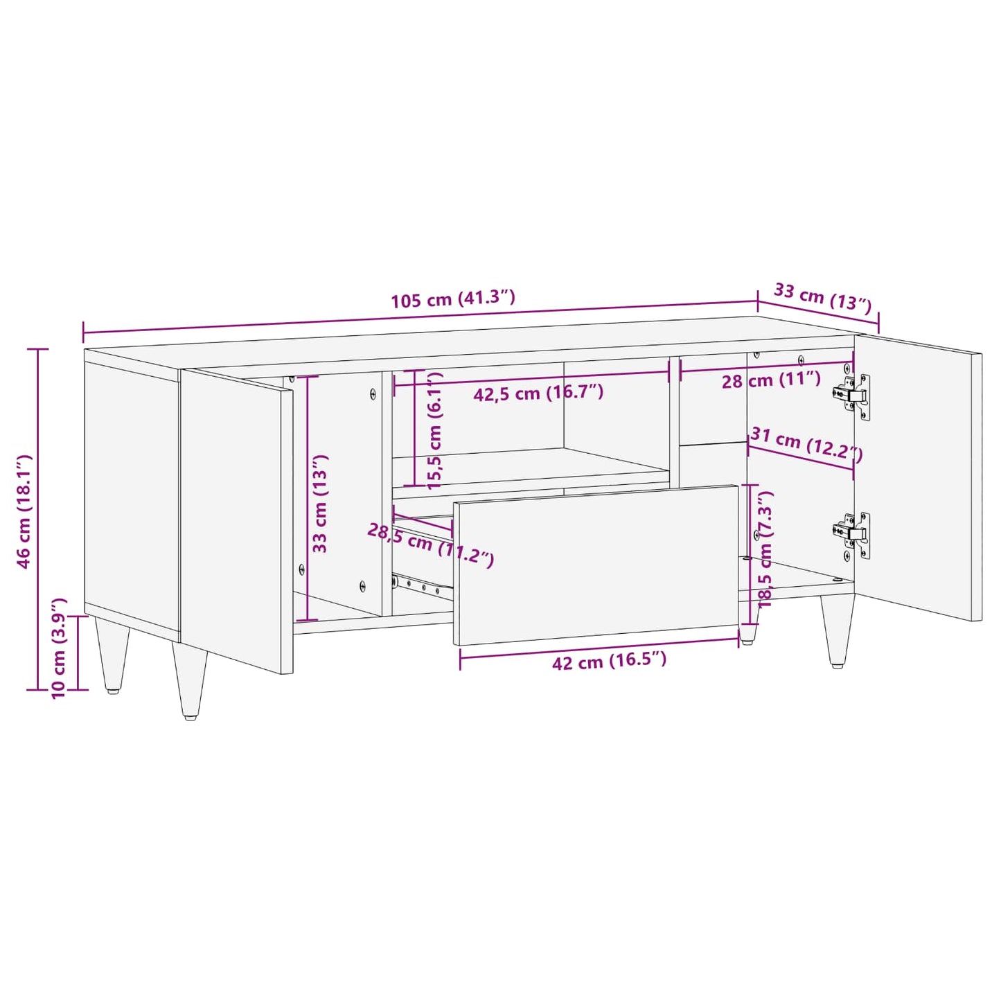 Oppbevaringsskap Flerfarget 105 x 33,5 x 46 cm Massiv mango tre