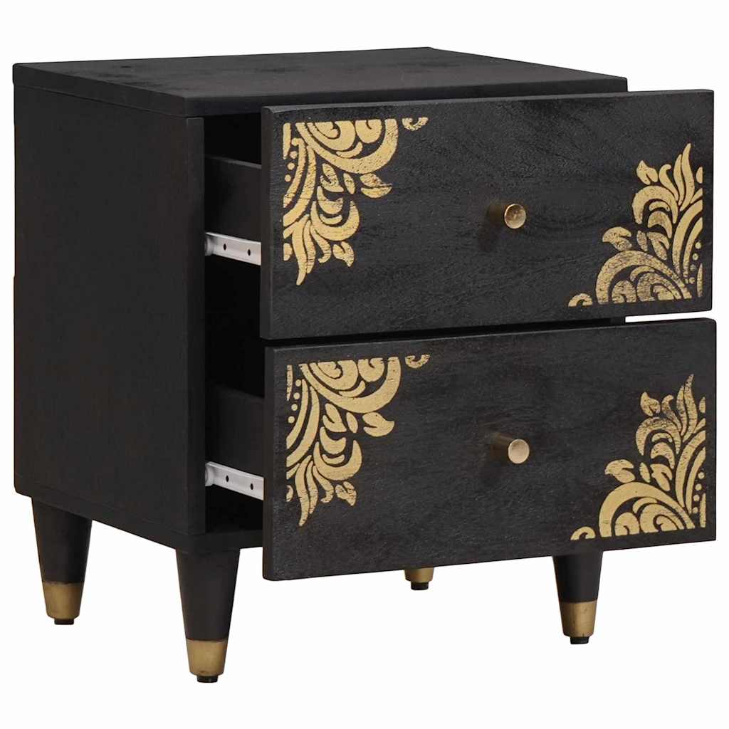 Nattbordskap 2 pcs Svart 40 x 33 x 46 cm Massiv mango tre