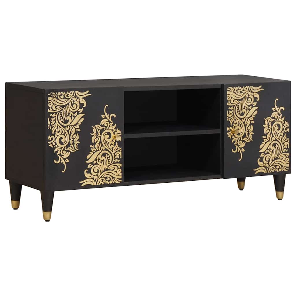 TV-skap med hylle Svart 105 x 33 x 46 cm Massiv mango tre