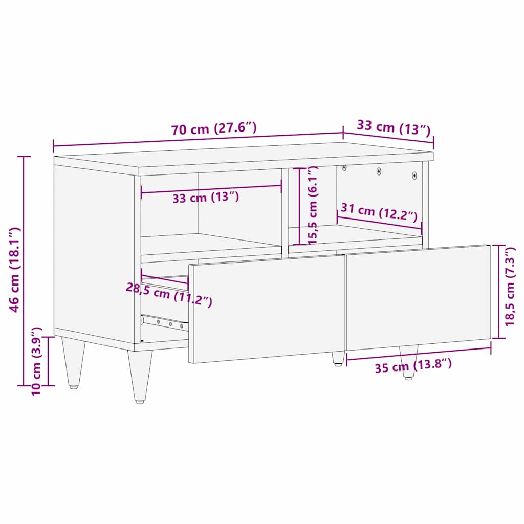 TV-skap med skuff Svart 70 x 33 x 46 cm Massiv mango tre