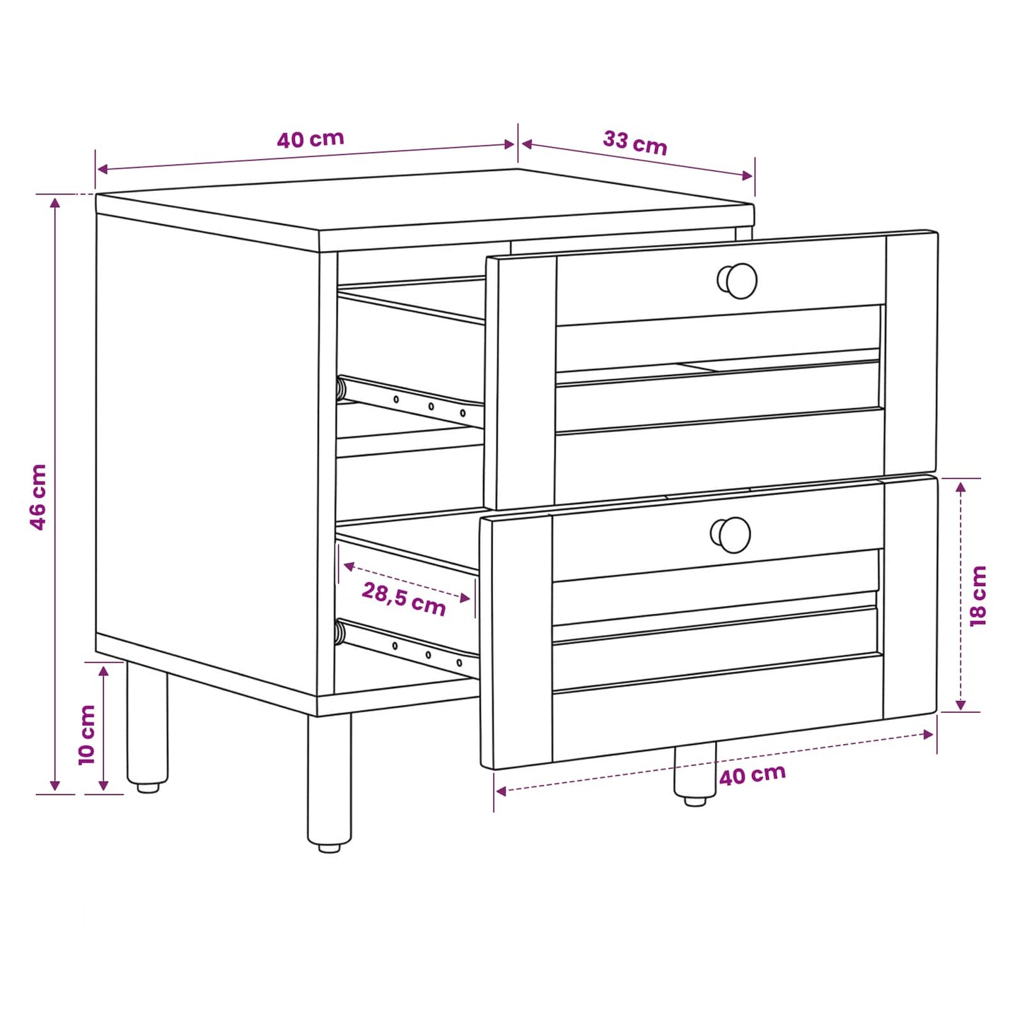 Nattbord Naturlig 40 x 33 x 46 cm Massiv mango tre