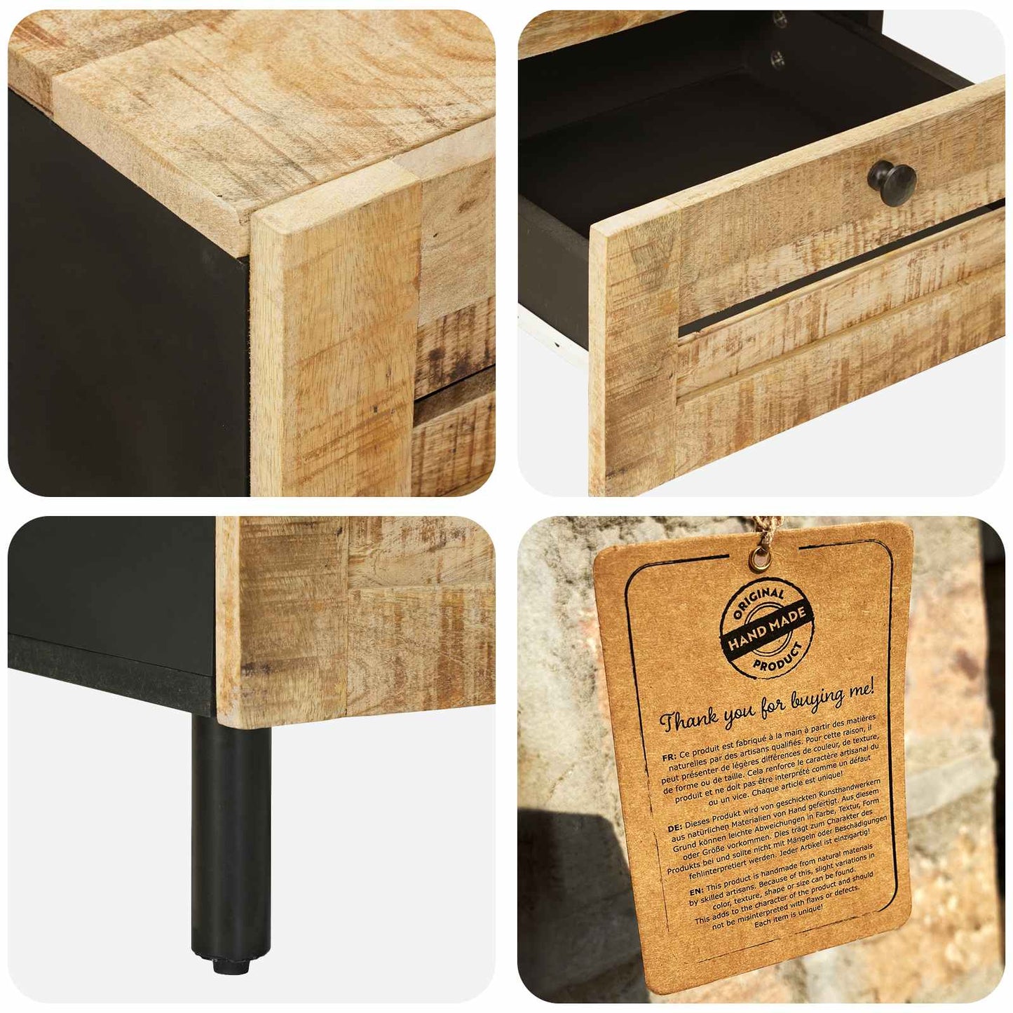 Nattbord 2 stk. Naturlig 40 x 33 x 46 cm Massiv mango tre