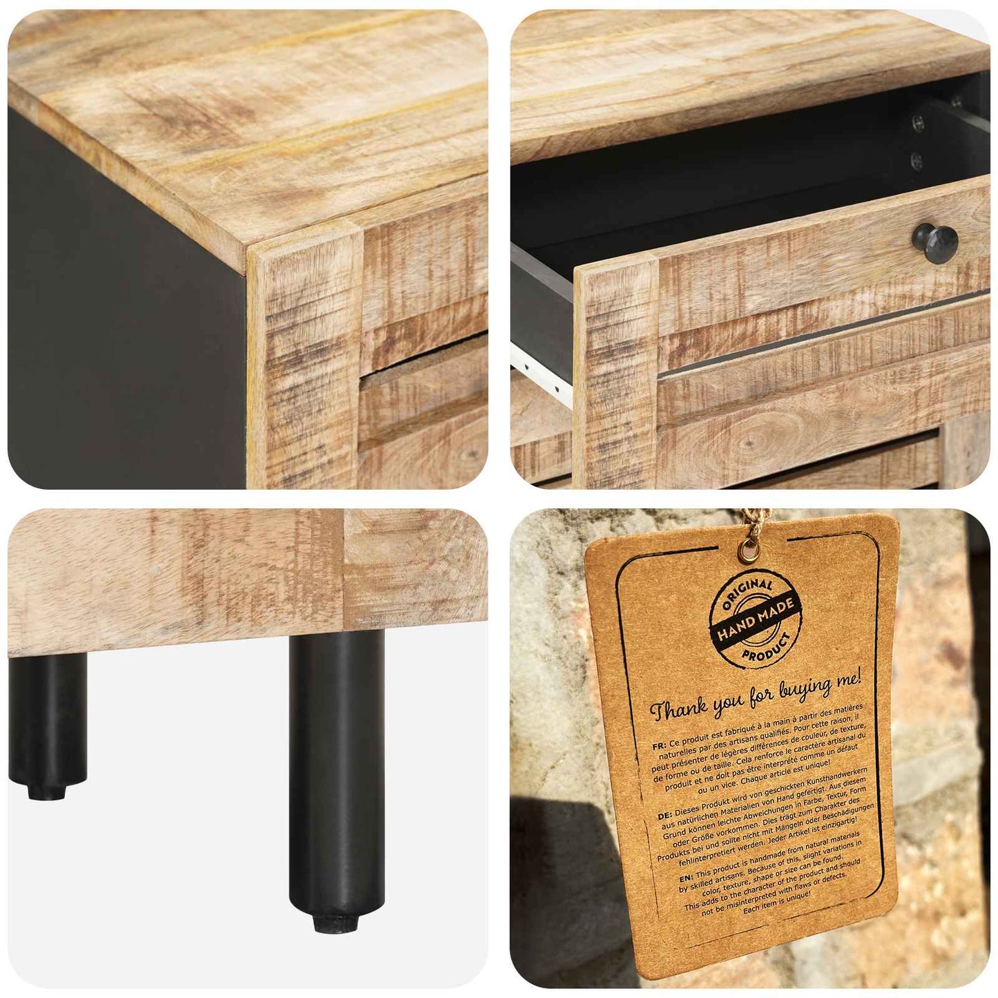 Nattbord Naturlig 50 x 33 x 60 cm Massiv mango tre