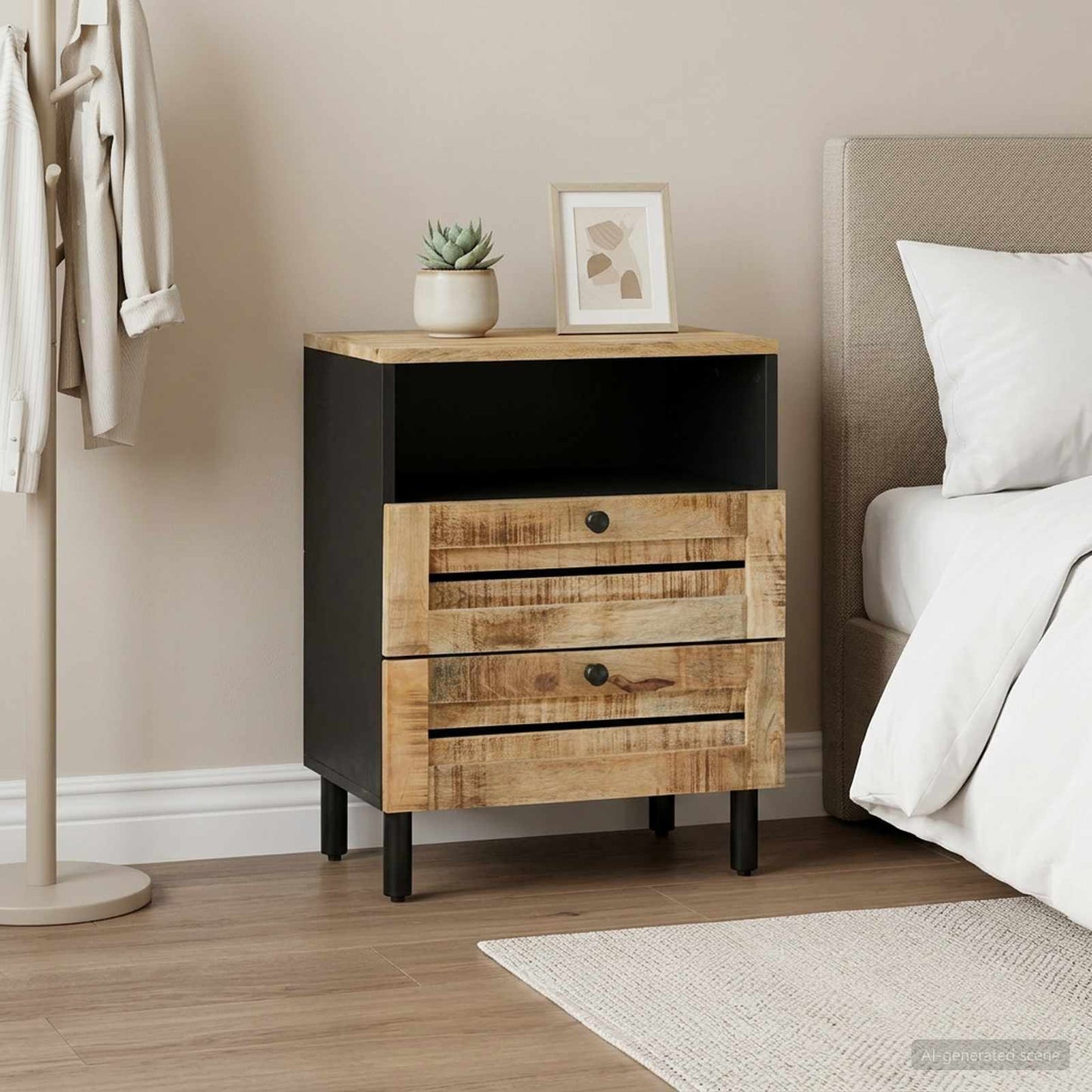 Nattbord Brun og svart 50 x 33 x 60 cm Massiv mango tre