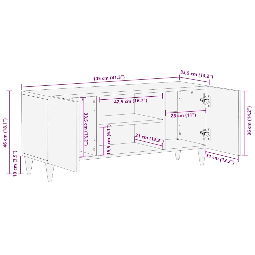 TV-skap med hylle Brun 105 x 33,5 x 46 cm Massiv mango tre