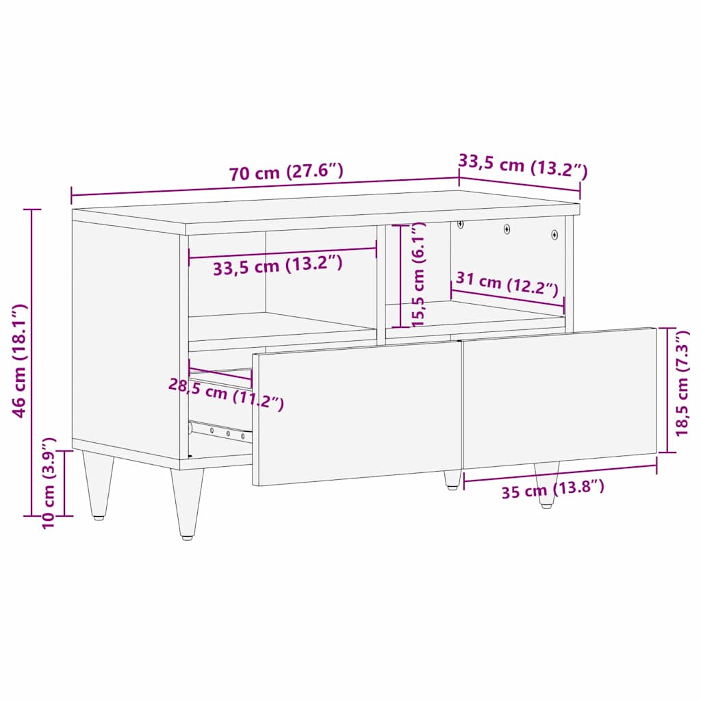 TV-skap med skuff Brun 70 x 33,5 x 46 cm Massiv mango tre
