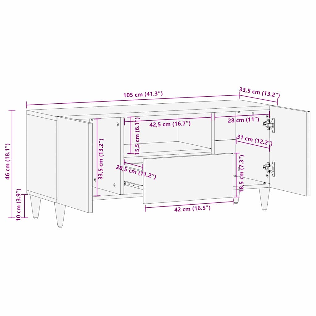TV-skap med skuff Brun 105 x 33,5 x 46 cm Massiv mango tre