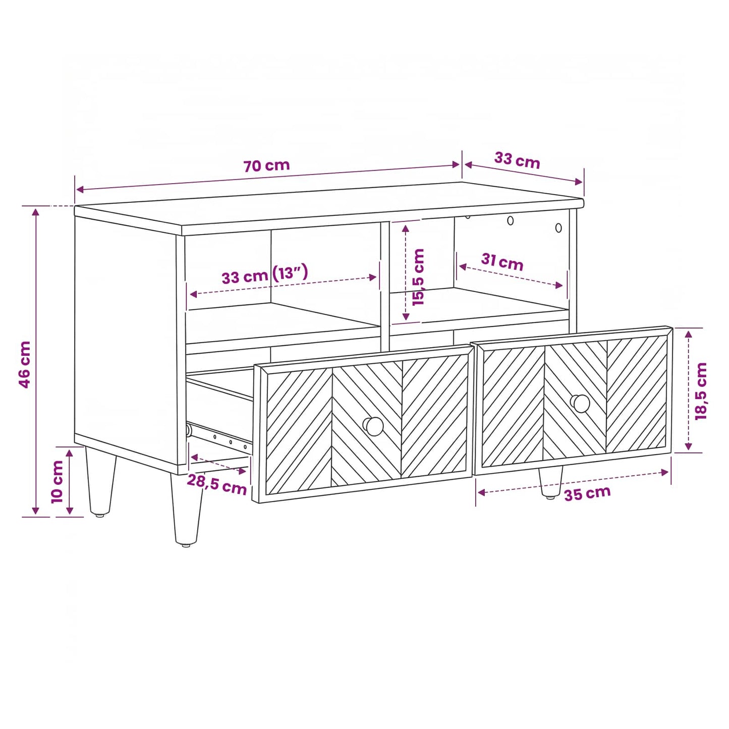Oppbevaringsskap Brun 70 x 33,5 x 46 cm Massiv mango tre