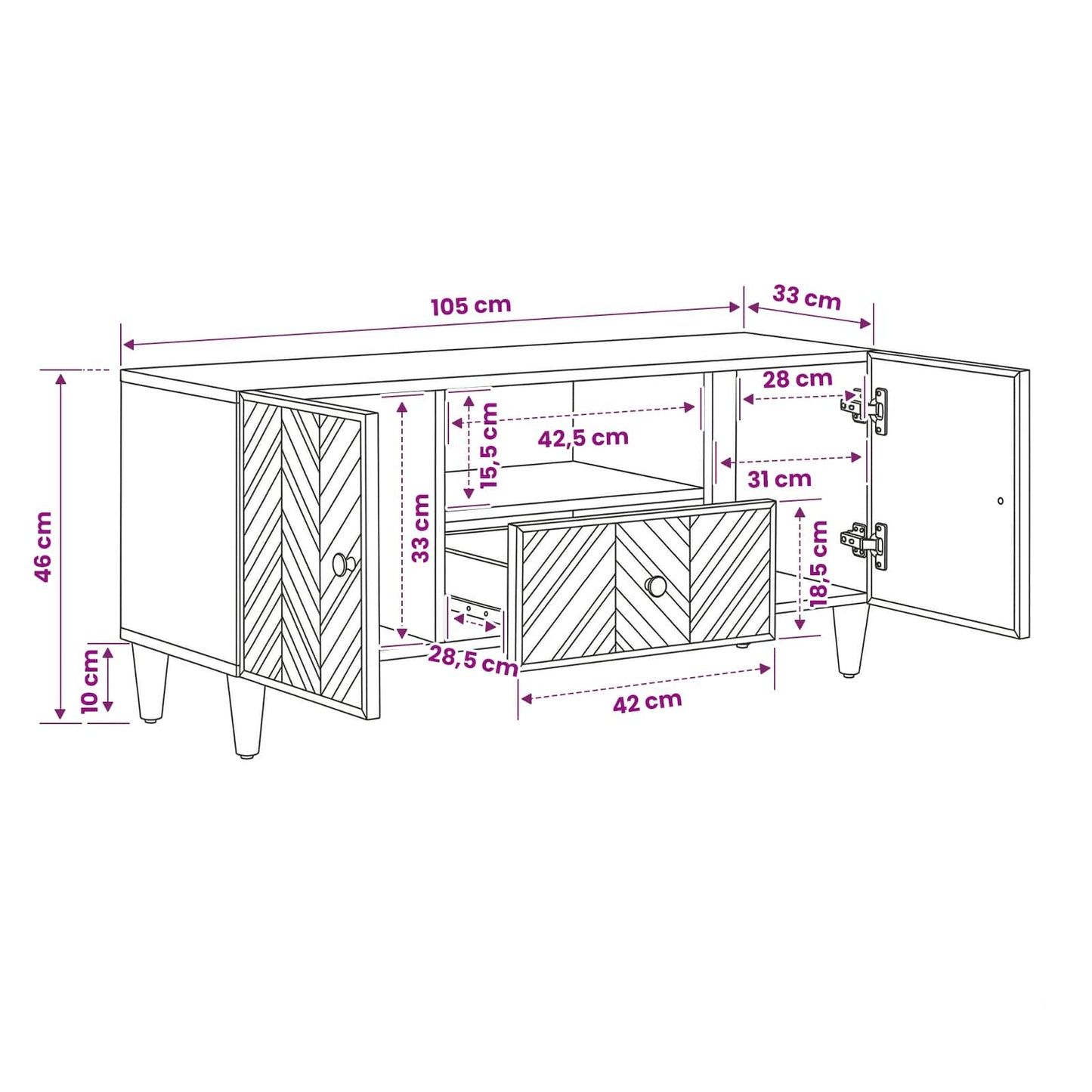 Oppbevaringsskap Brun 105 x 33,5 x 46 cm Massiv mango tre