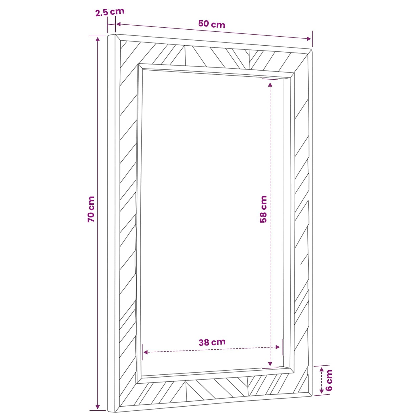 Speil Veggmontert med speil Brun 70 x 50 x 3 cm Glass