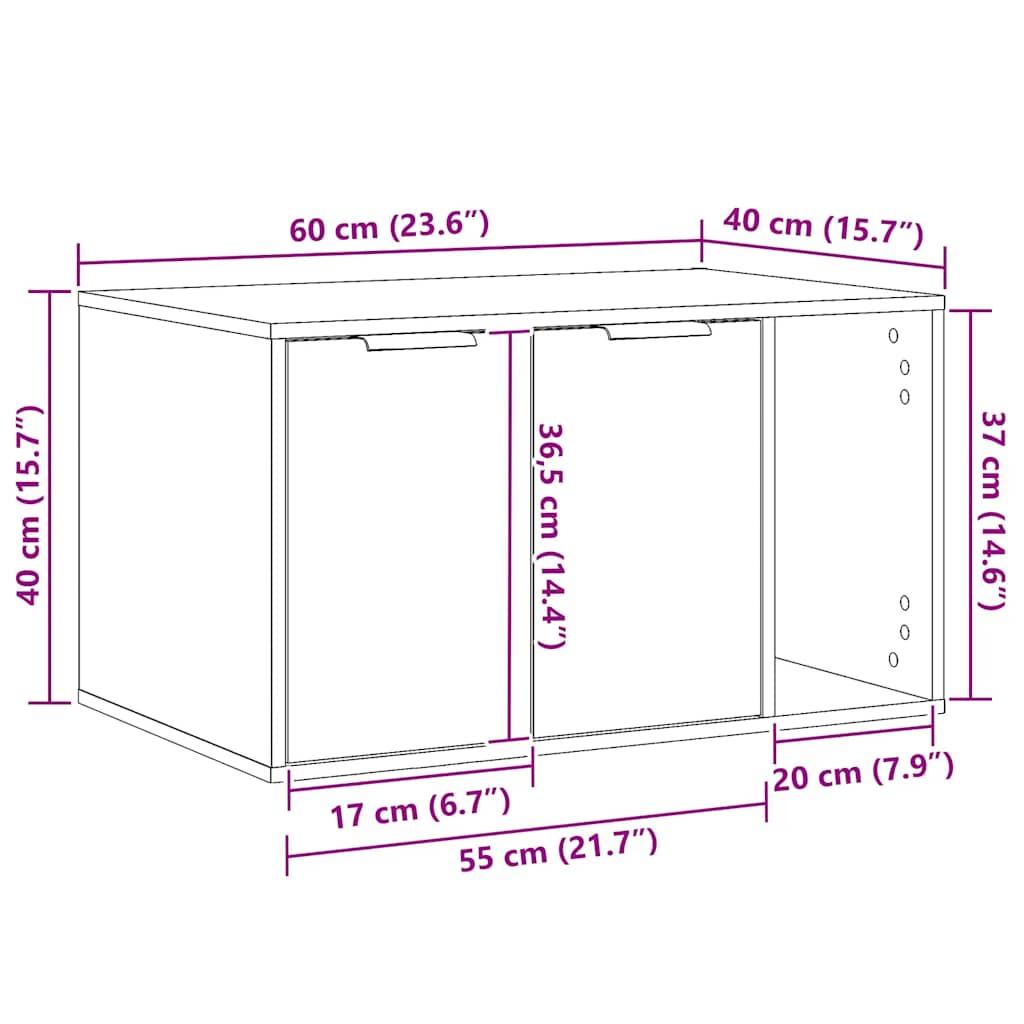 Skap til kattetoalett artisan eik 60x40x40 cm konstruert tre vidaXL