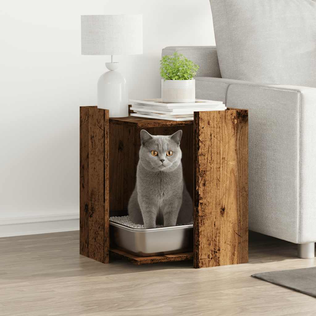 Skap til kattetoalett gammelt tre 42x42x51 cm konstruert tre