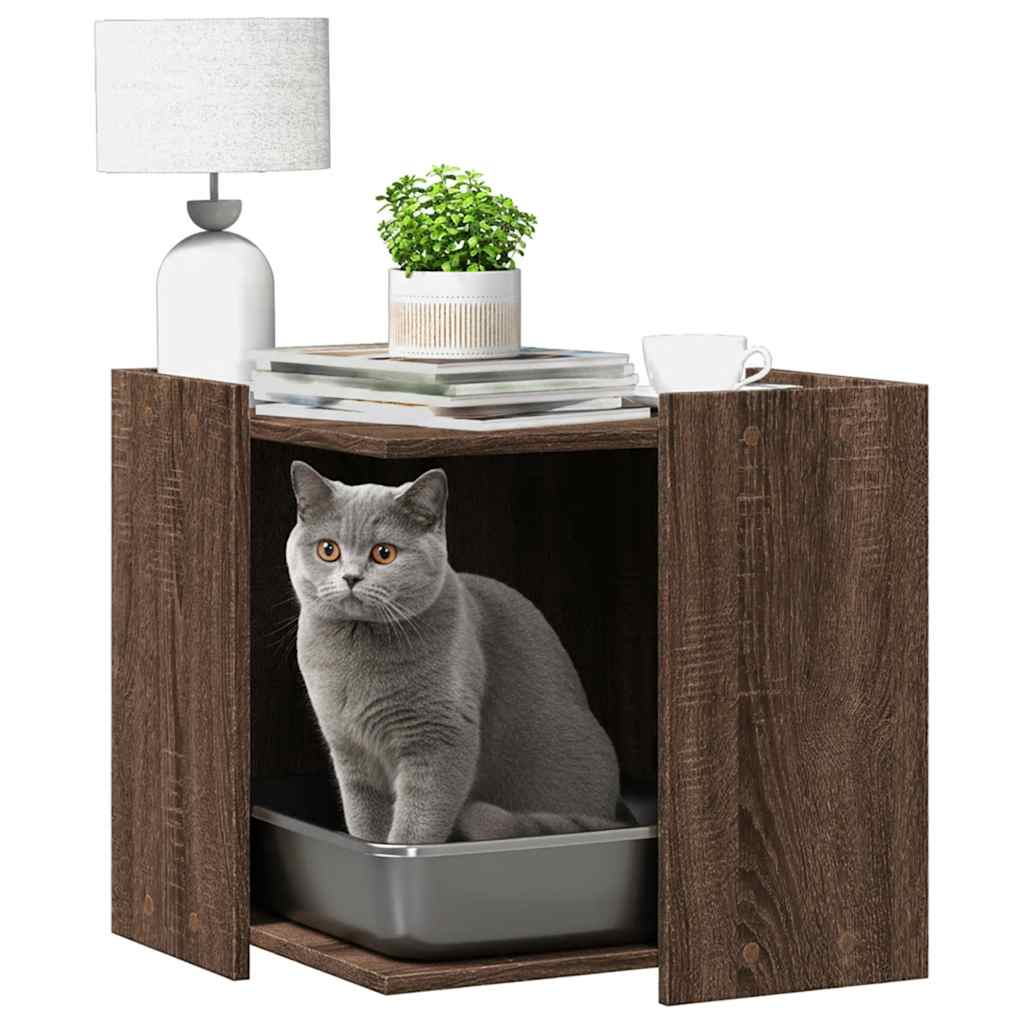 Skap til kattetoalett brun eik 53x53x51 cm konstruert tre