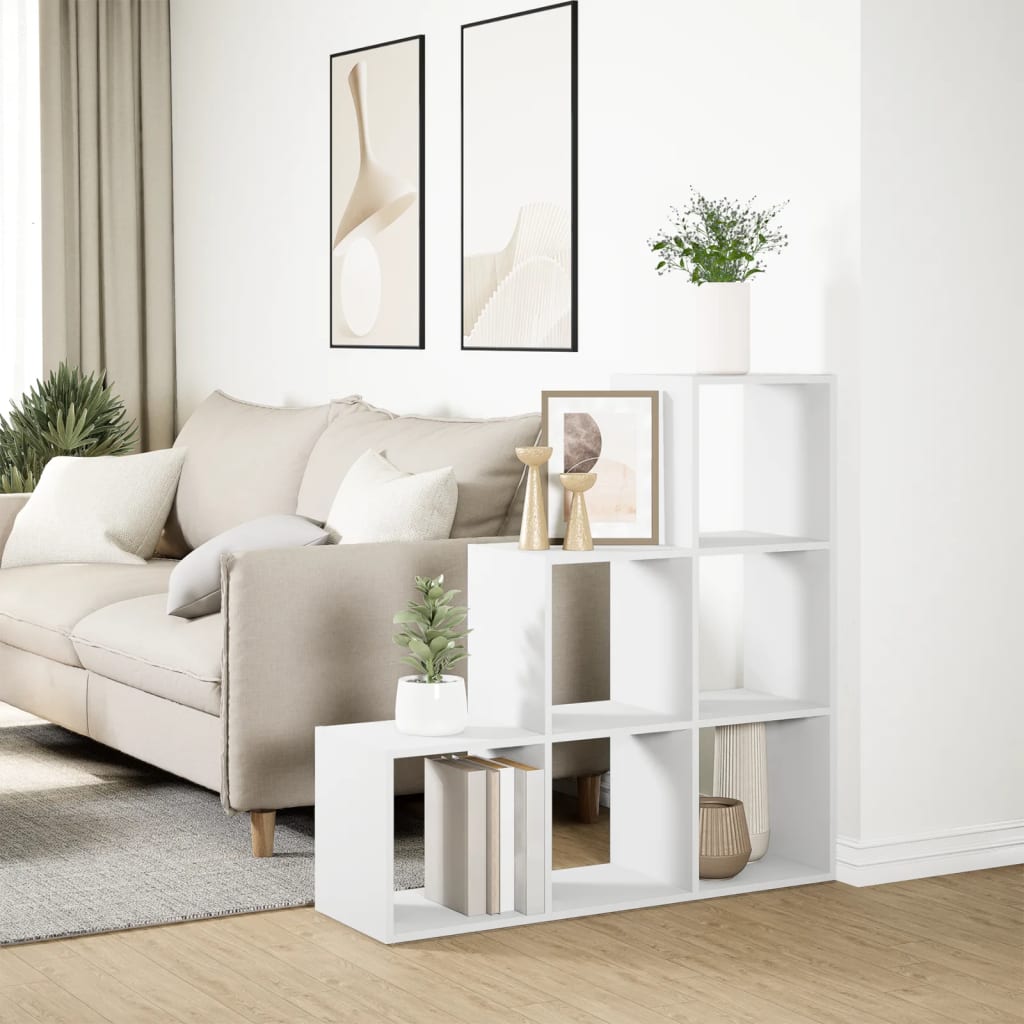 Romdeler bokhylle 3-etasjers hvit 99x29x99 cm konstruert tre