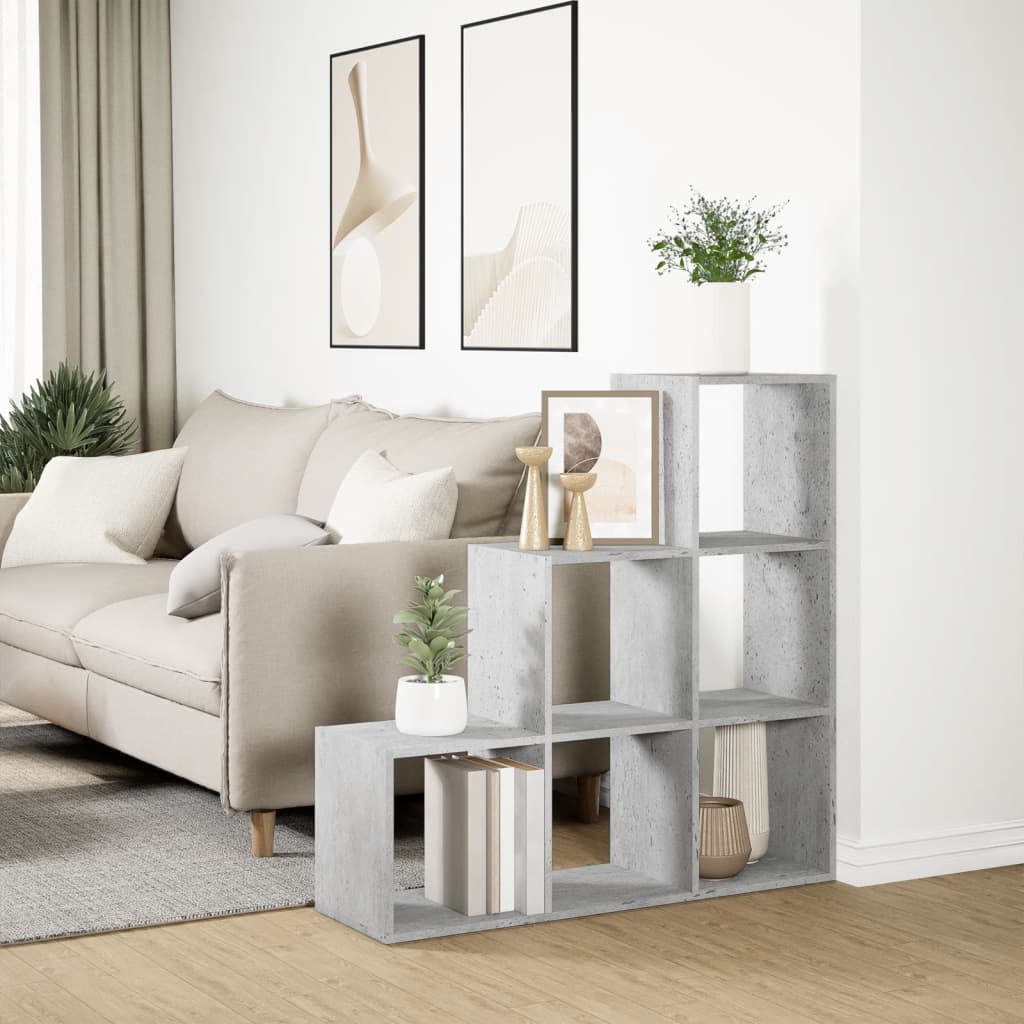 Romdeler bokhylle 3 etasjer betonggrå 99x29x99cm konstruert tre