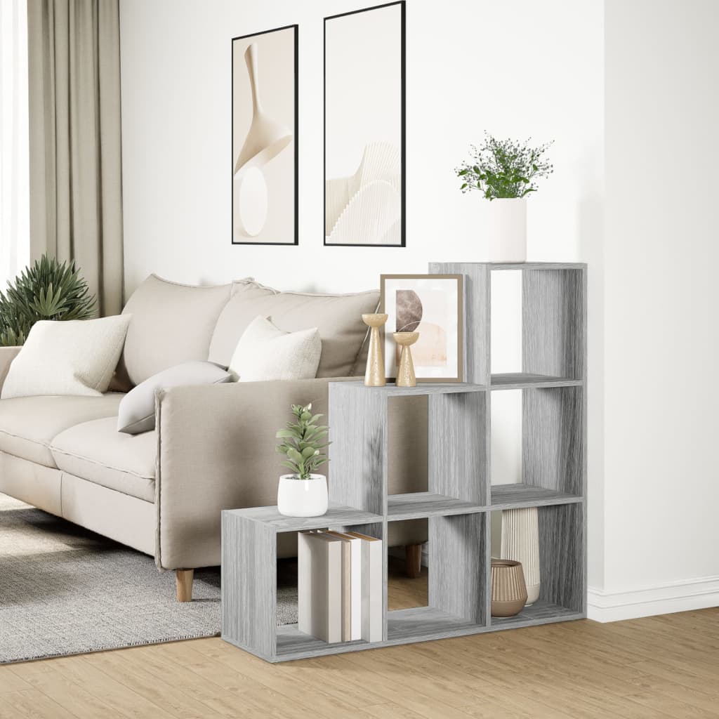 Romdeler bokhylle 3 lag grå sonoma 99x29x99 cm konstruert tre