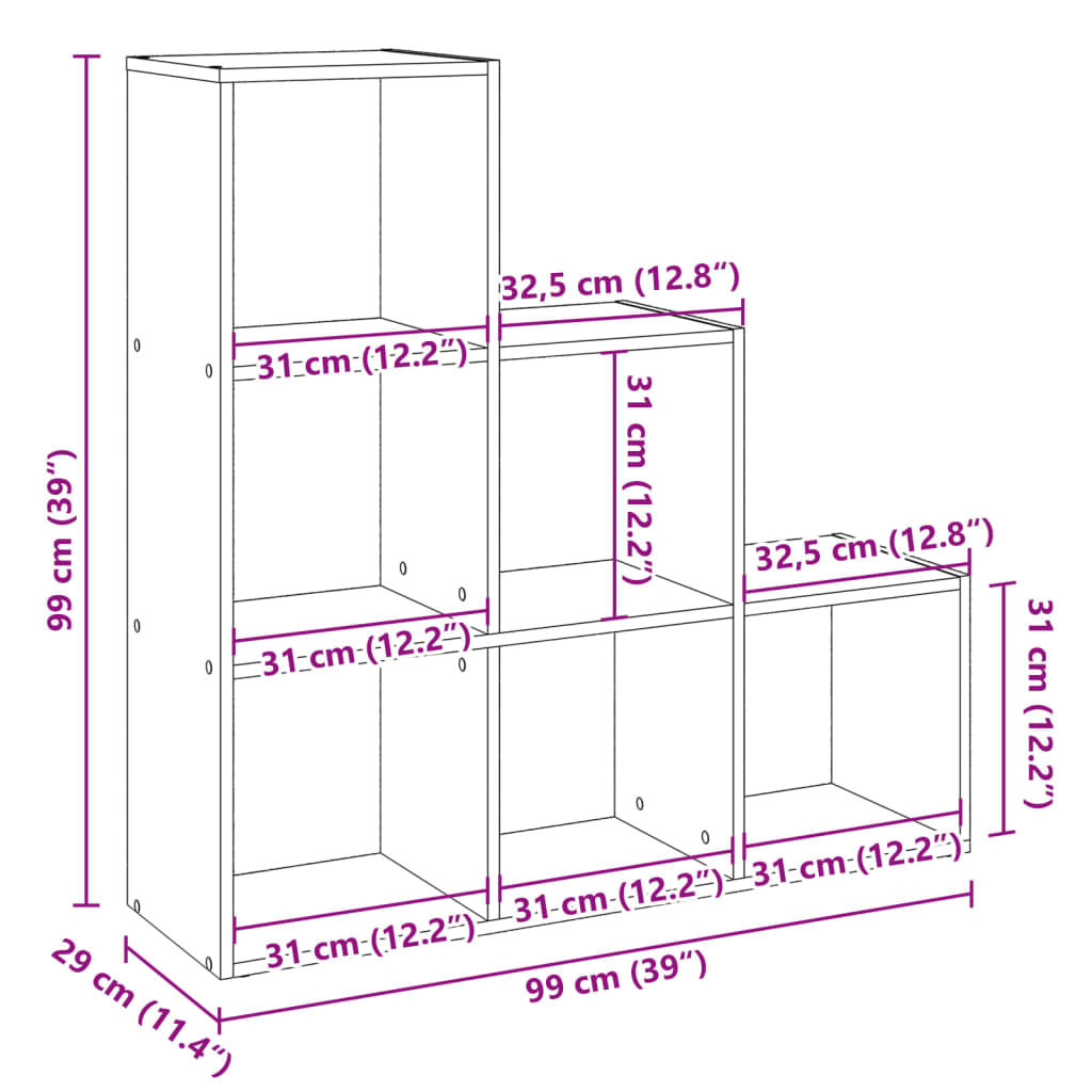 Romdeler bokhylle 3 lag artisan eik 99x29x99 cm konstruert tre