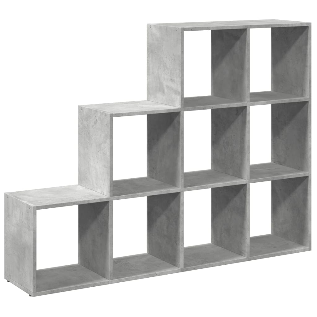 Bokhylle 3 etasjer betonggrå 137,5x29x103,5 cm konstruert tre