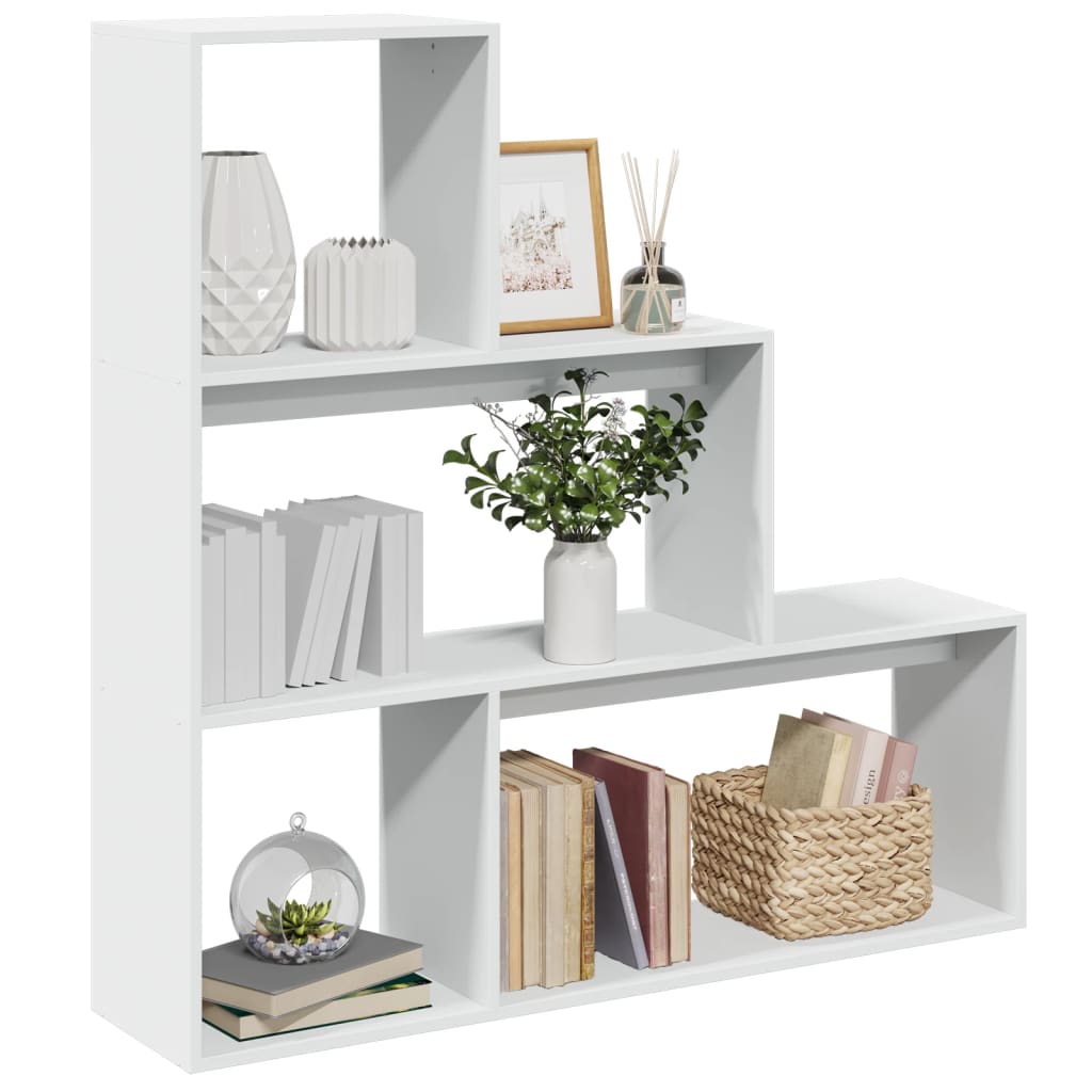 Romdeler bokhylle 3 etasjer hvit 123x29x123 cm konstruert tre