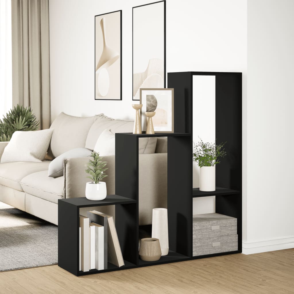 Romdeler bokhylle 3 etasjer svart 123x29x123 cm konstruert tre