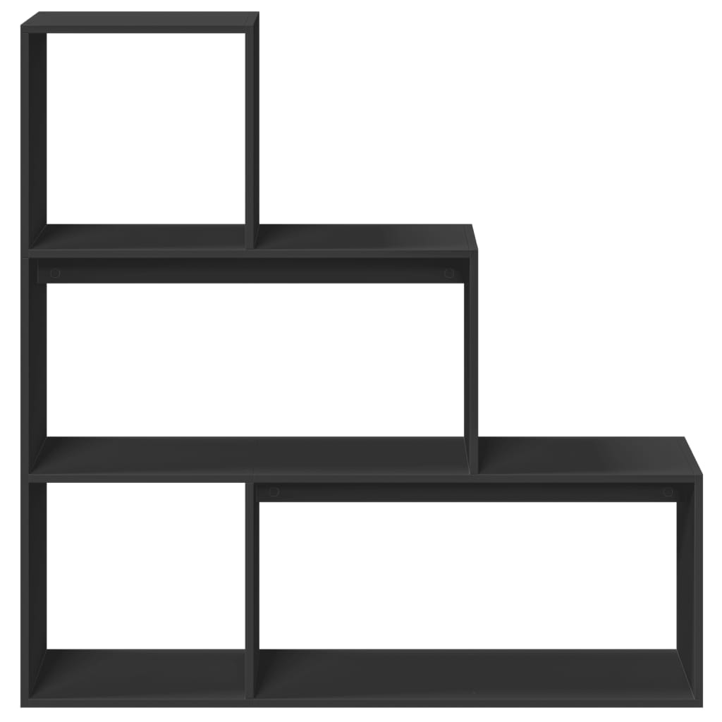 Romdeler bokhylle 3 etasjer svart 123x29x123 cm konstruert tre