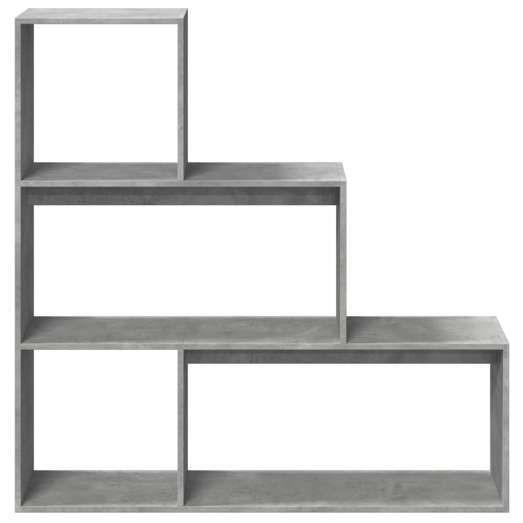 Romdeler bokhylle 3 lag betonggrå 123x29x123 cm konstruert tre