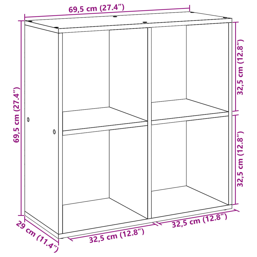 Romdeler bokhylle sonoma eik 69,5x29x69,5 cm konstruert tre