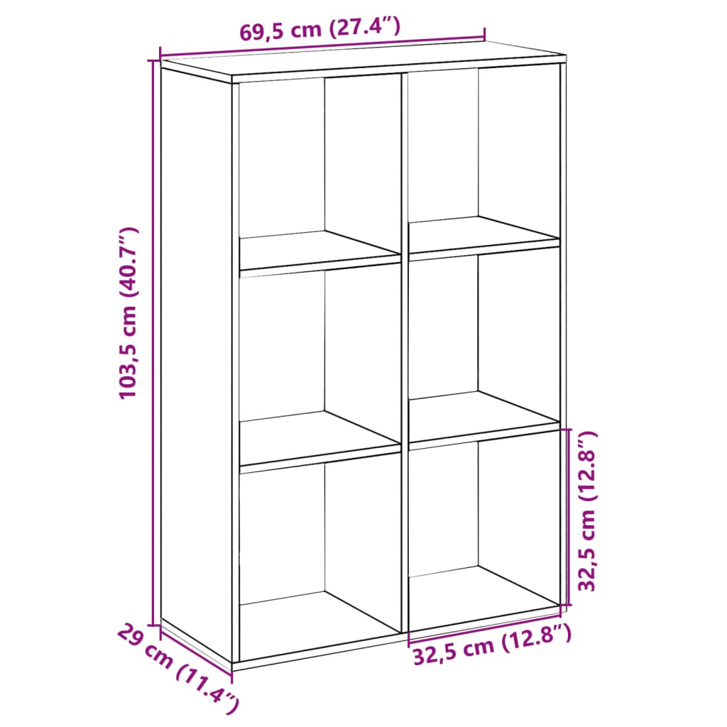 Romdeler bokhylle sonoma eik 69,5x29x103,5 cm konstruert tre