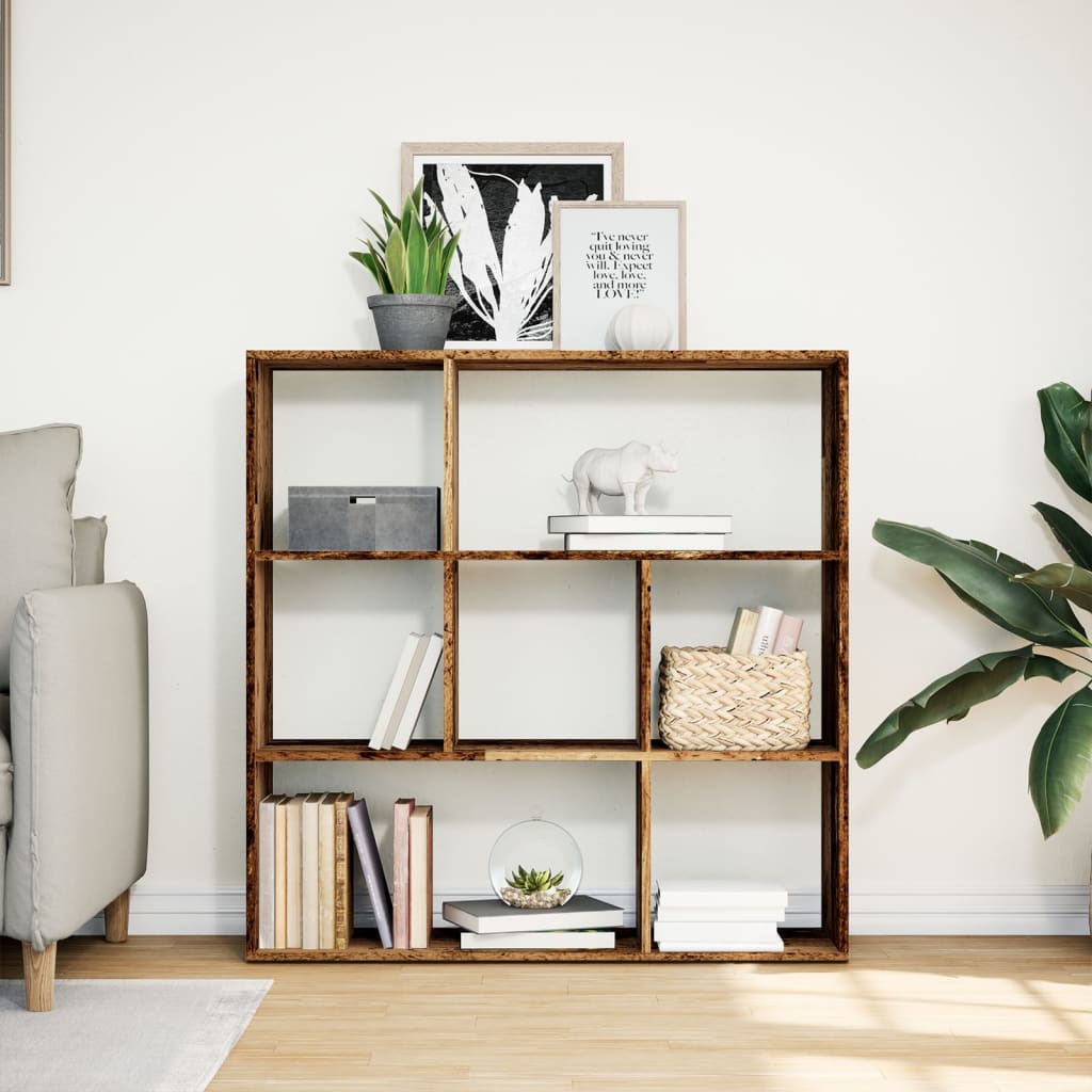 Romdeler bokhylle gammel tre 102x29x103,5 cm konstruert tre
