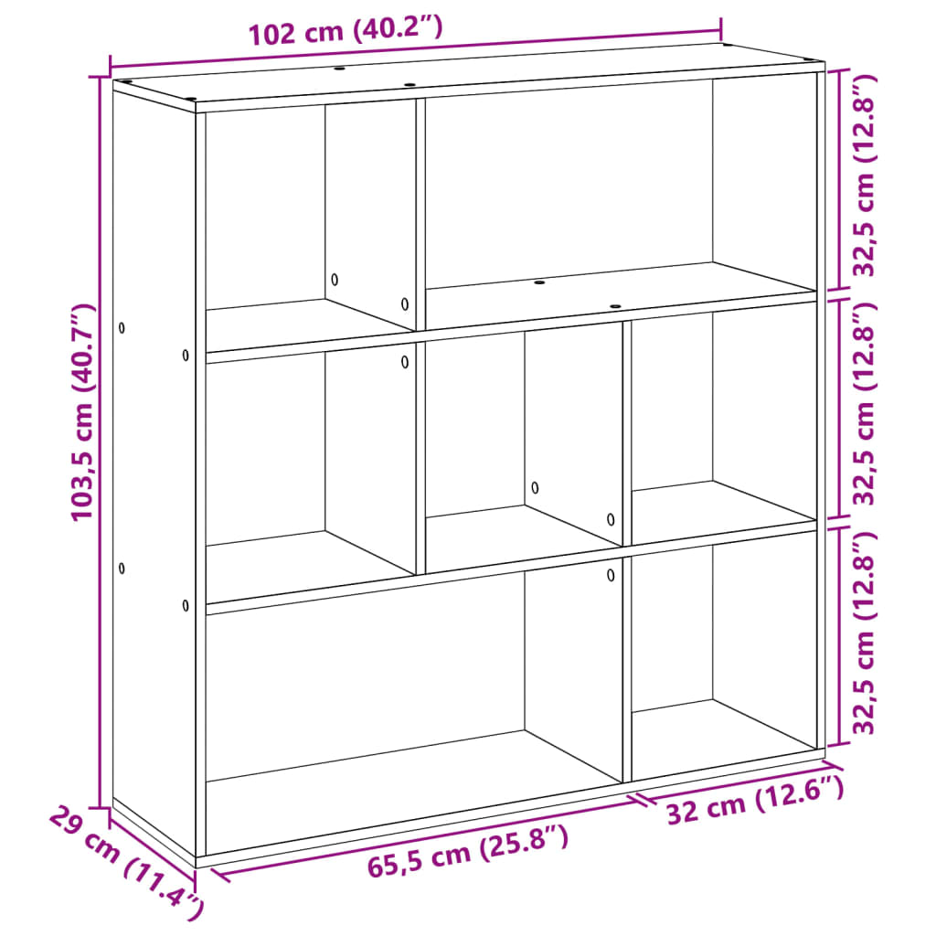 Romdeler bokhylle gammel tre 102x29x103,5 cm konstruert tre