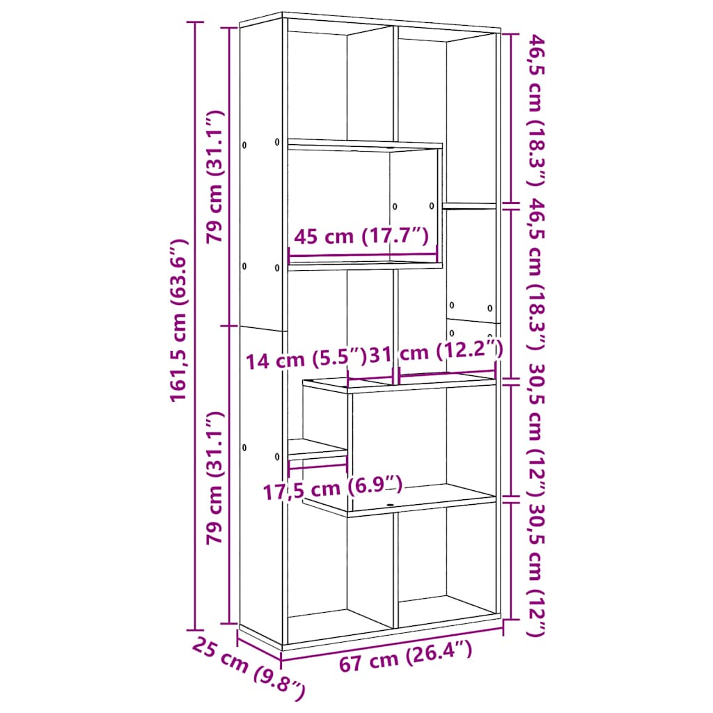 Romdeler bokhylle artisan eik 67x25x161,5 cm konstruert tre