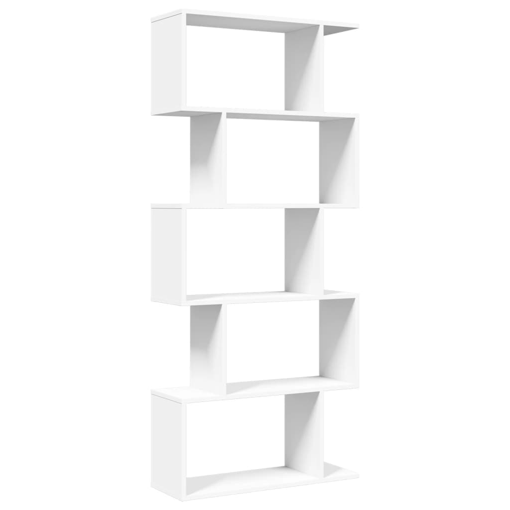 Romdeler bokhylle 5-etasjers hvit 70x24x161 cm konstruert tre