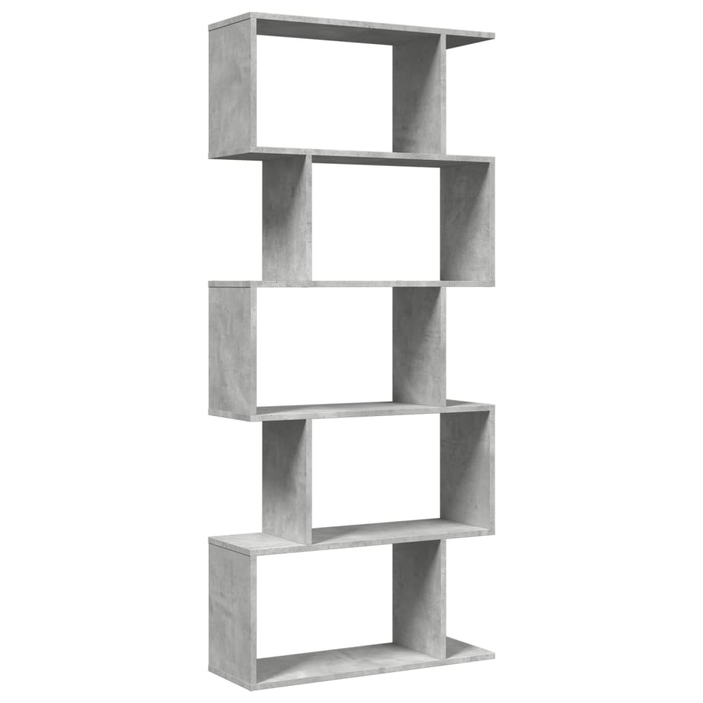 Romdeler bokhylle 5 lag betonggrå 70x24x161 cm konstruert tre