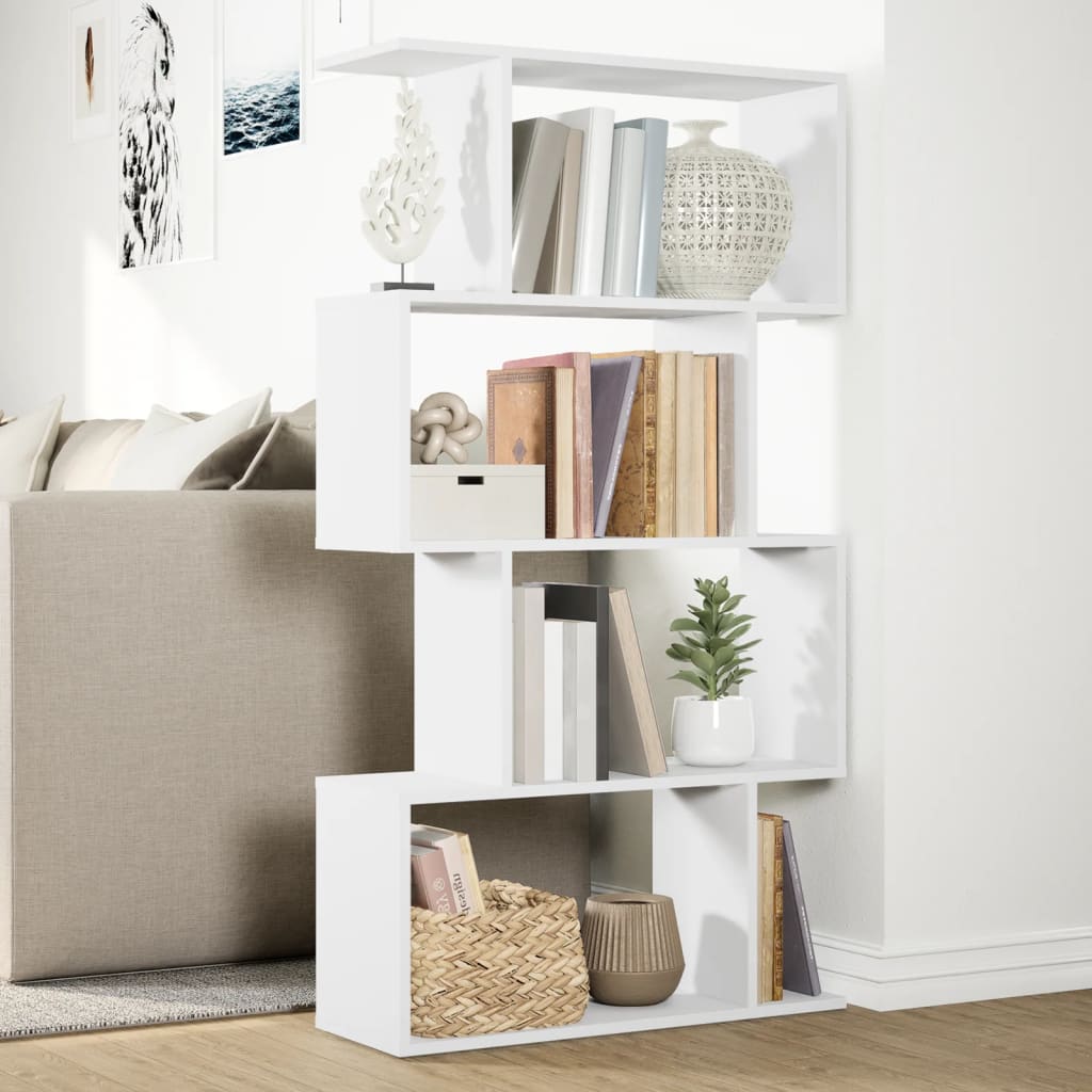 Romdeler bokhylle 4-etasjers hvit 70x24x129 cm konstruert tre