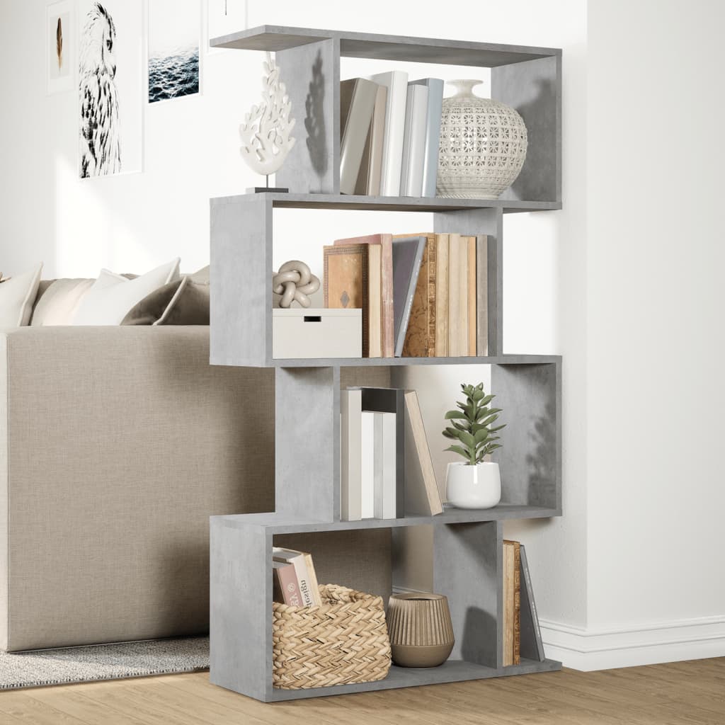 Romdeler bokhylle 4 lag betonggrå 70x24x129 cm konstruert tre