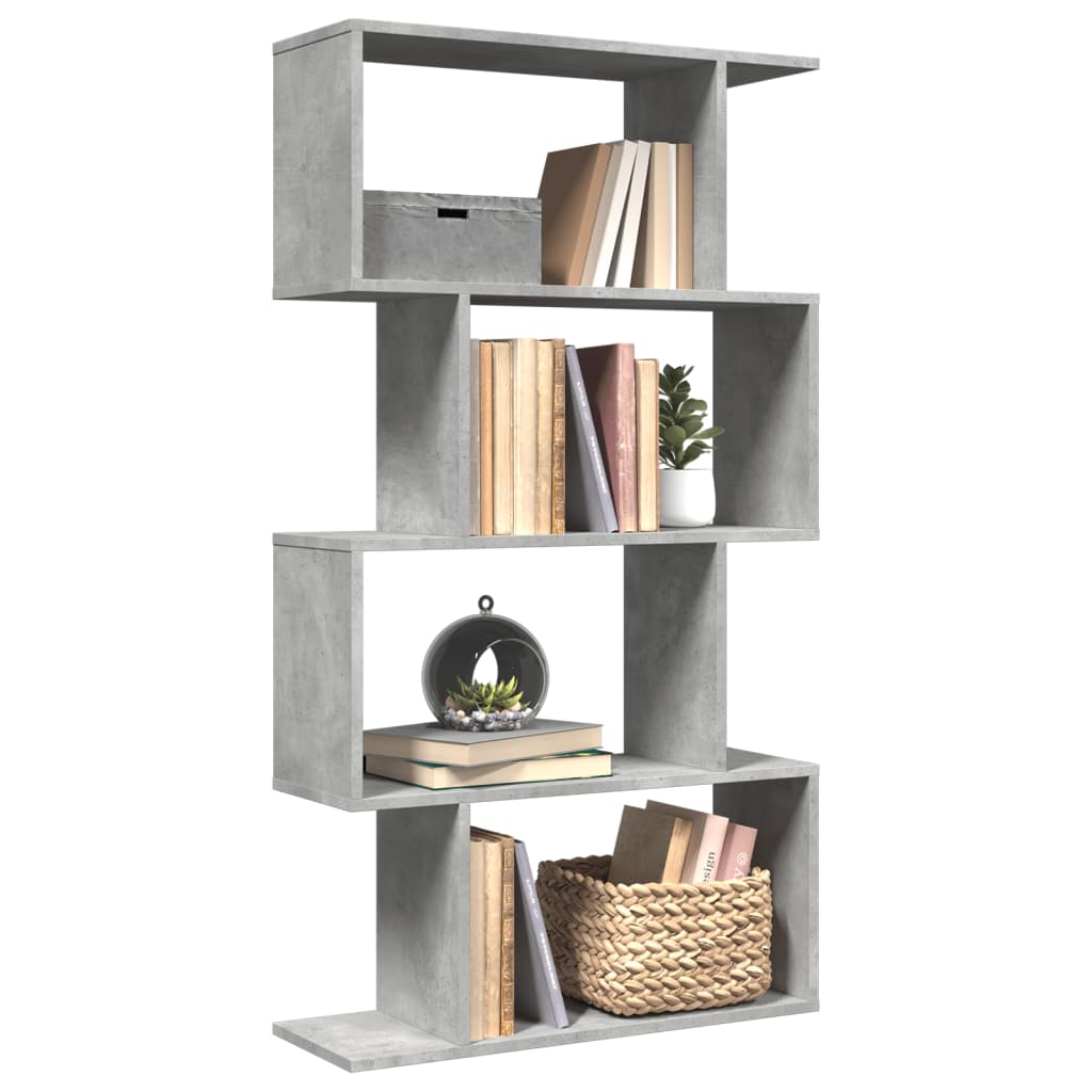 Romdeler bokhylle 4 lag betonggrå 70x24x129 cm konstruert tre