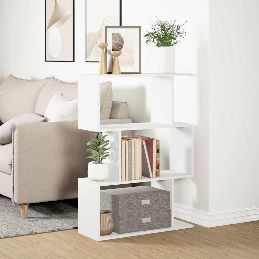 Romdeler bokhylle 3-etasjers hvit 70x24x97 cm konstruert tre