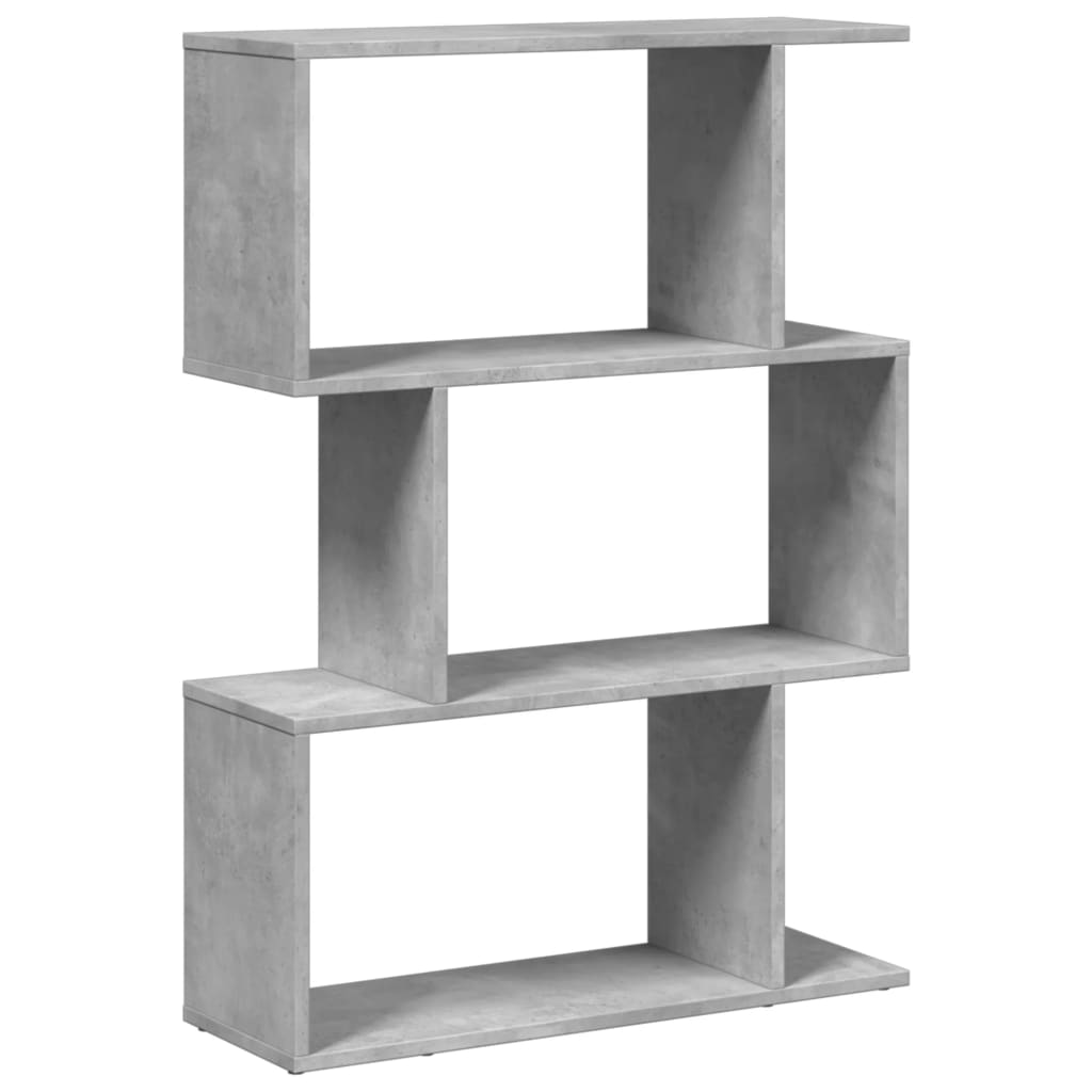 Romdeler bokhylle 3 lag betonggrå 70x24x97 cm konstruert tre