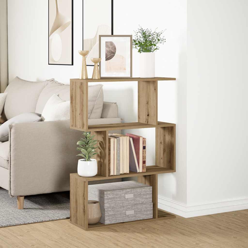 Romdeler bokhylle 3 lag artisan eik 70x24x97 cm konstruert tre