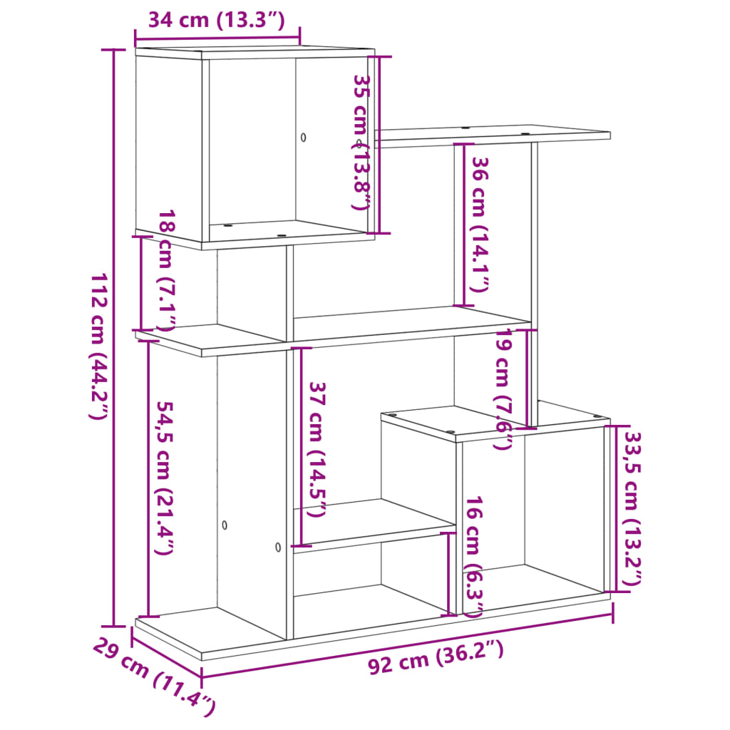 Romdeler bokhylle sonoma eik 92x29x112 cm konstruert tre