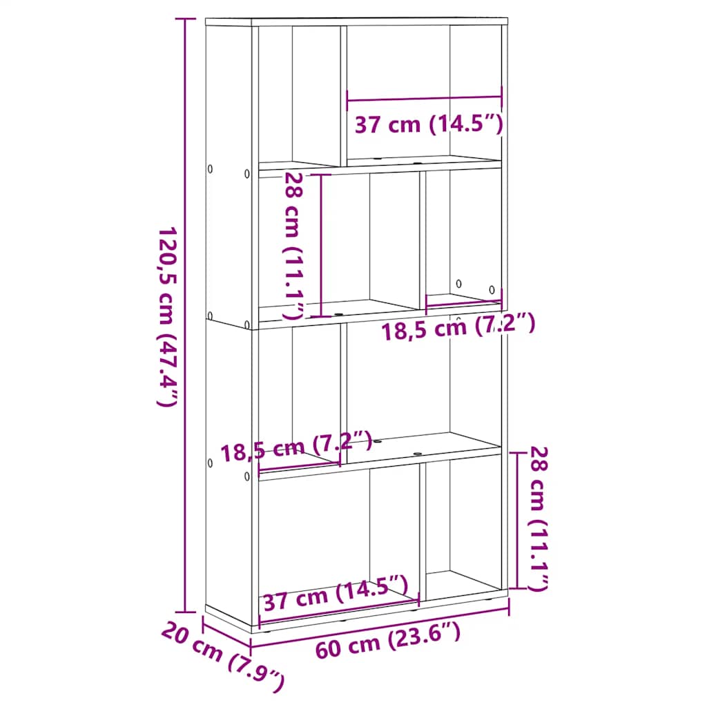 Bokhylle betonggrå 60x20x120,5 cm konstruert tre