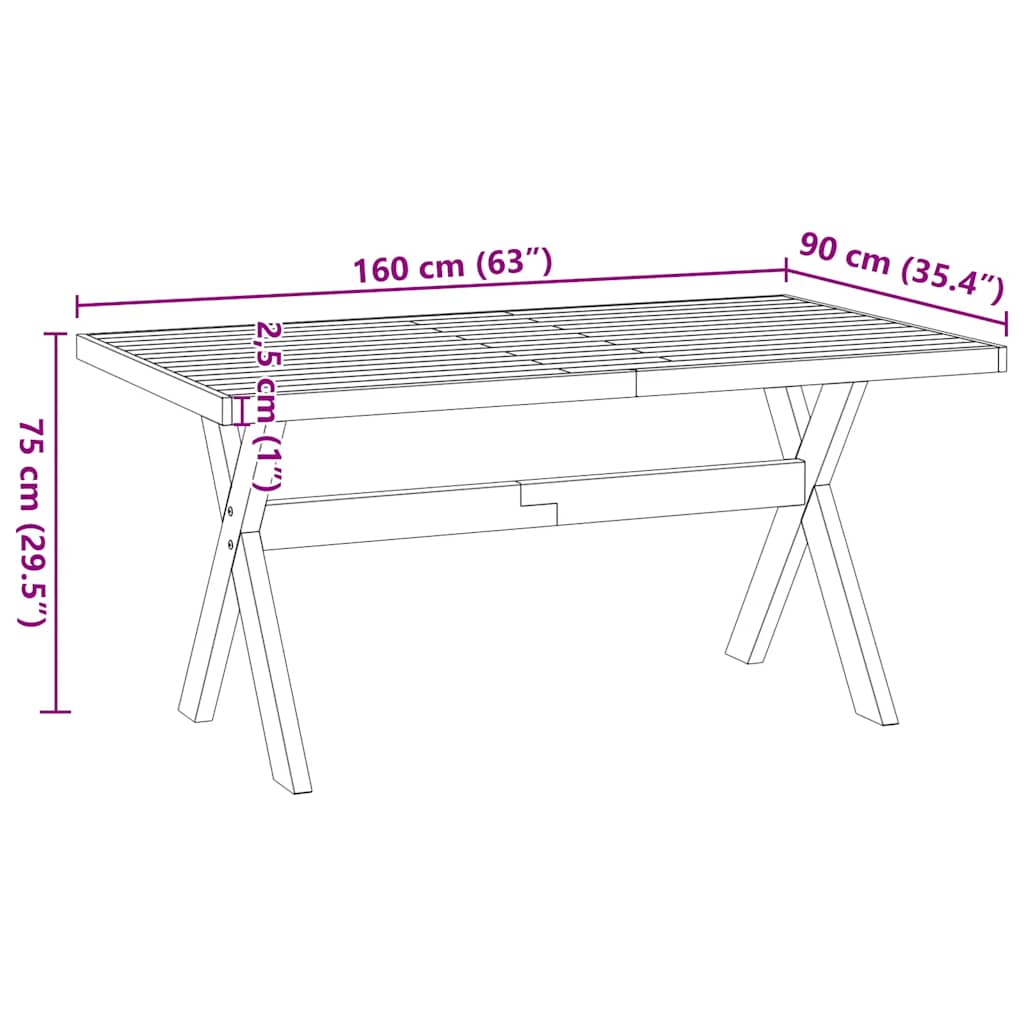 Spisebord NOAIN X-formede ben 160x90x75 cm heltre furu