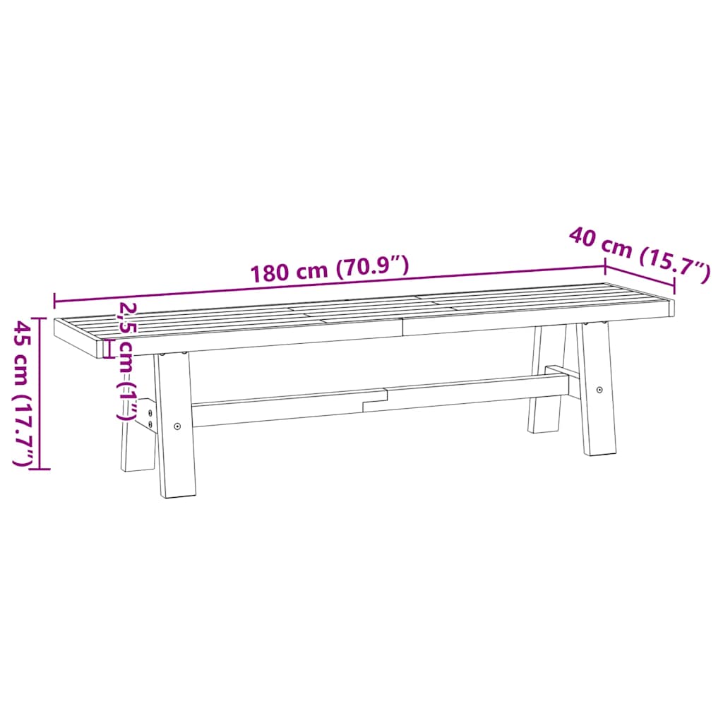 Spisebenk NOAIN A-formede ben 180x40x45 cm heltre furu