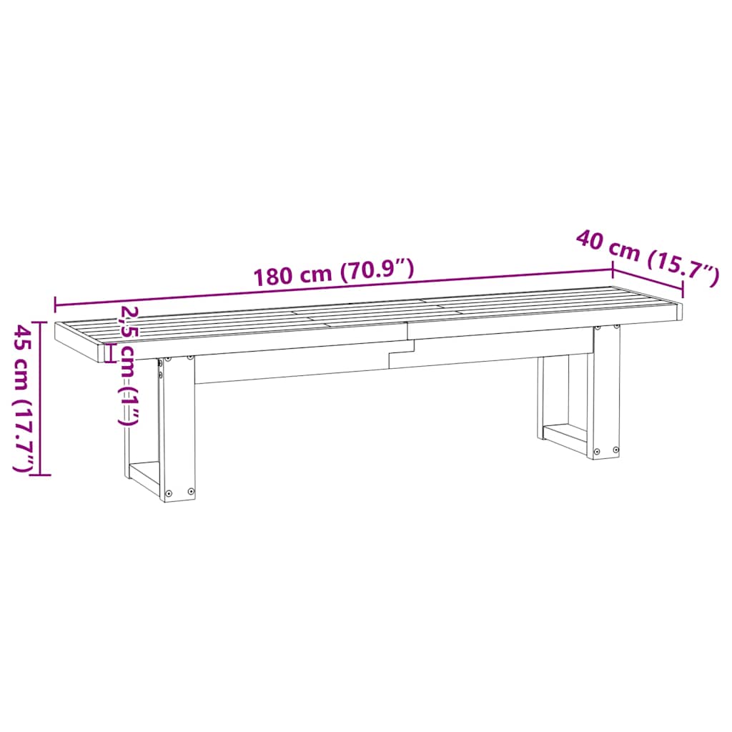 Spisebenk NOAIN U-formede ben 180x40x45 cm heltre furu vidaXL